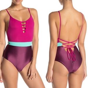 Maaji Colorblock Lace Up One Piece Swimsuit